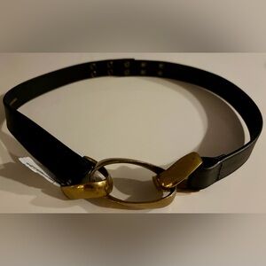 FRAME DENIM ADJUSTABLE BLACK LEATHER BELT WITH GOLD TONAL HARDWARE